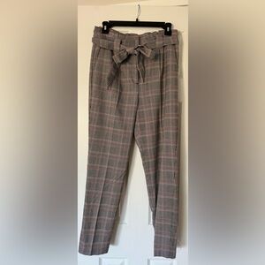 Express Women’s Plaid High-Waisted Pants with Bow Tie